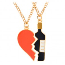 Best friend couples wine lovers necklace set